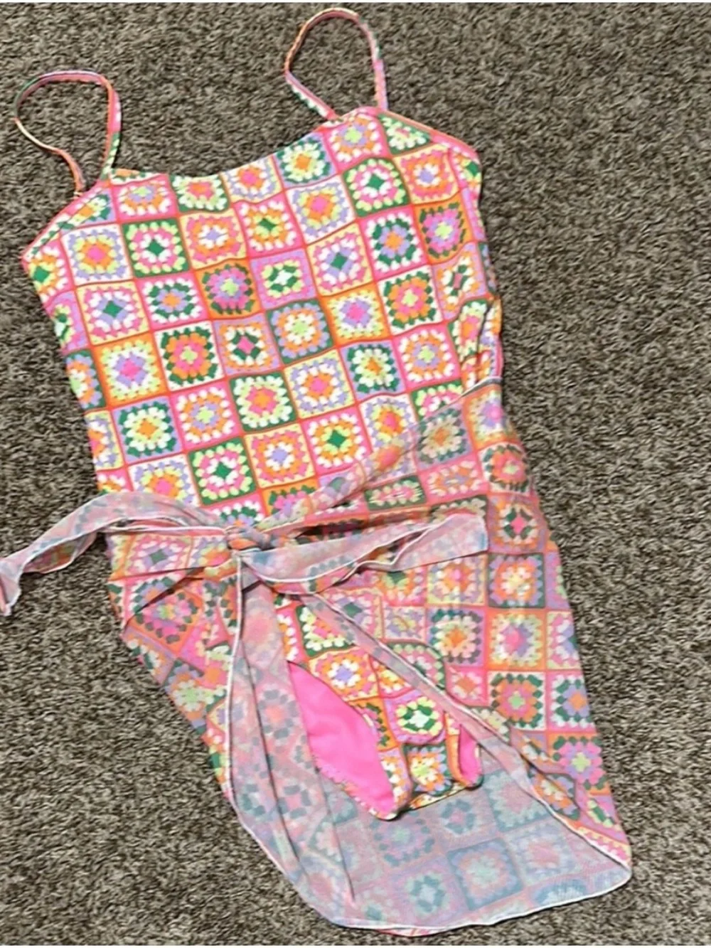 Pink Lily Pastel Boho Crochet-Print bathing suit and wrap